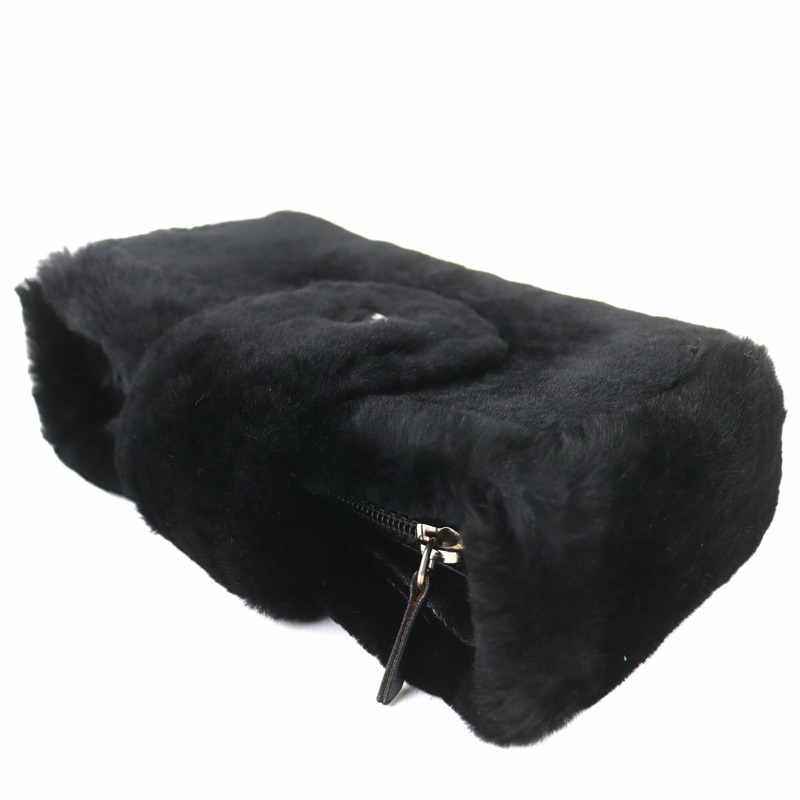 香奈兒復古 Coco Mark 皮革和 Orilag 毛皮手拿包,黑色,銀色五金,帶盒子,意大利製造,女士。-3