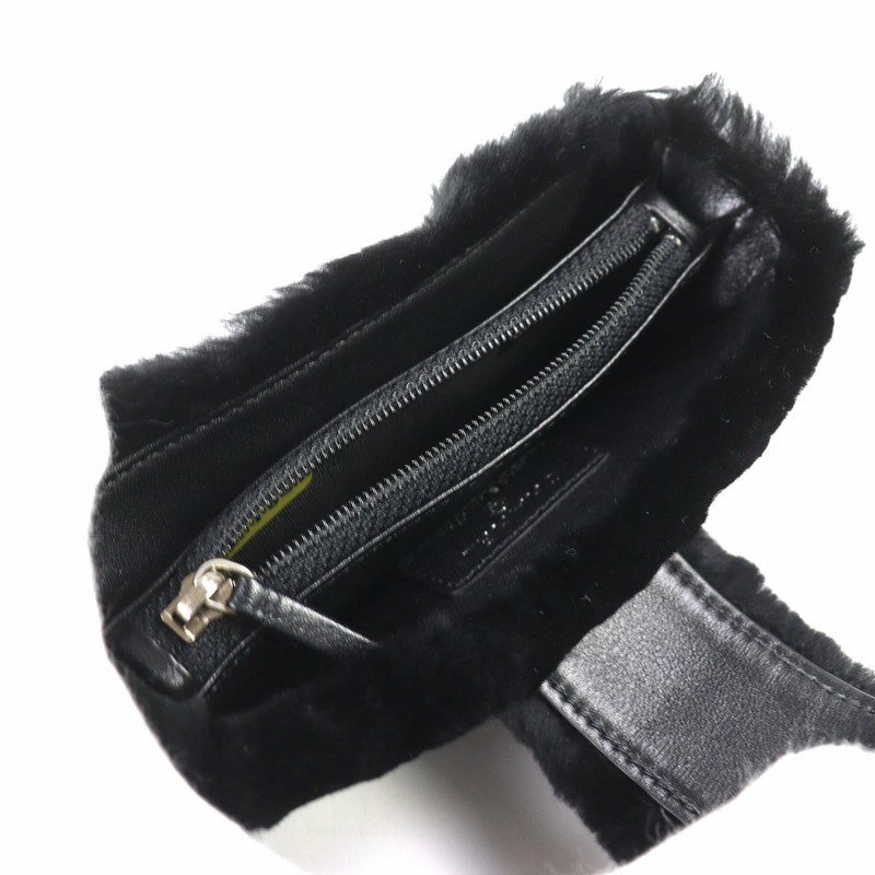 香奈兒復古 Coco Mark 皮革和 Orilag 毛皮手拿包,黑色,銀色五金,帶盒子,意大利製造,女士。-5