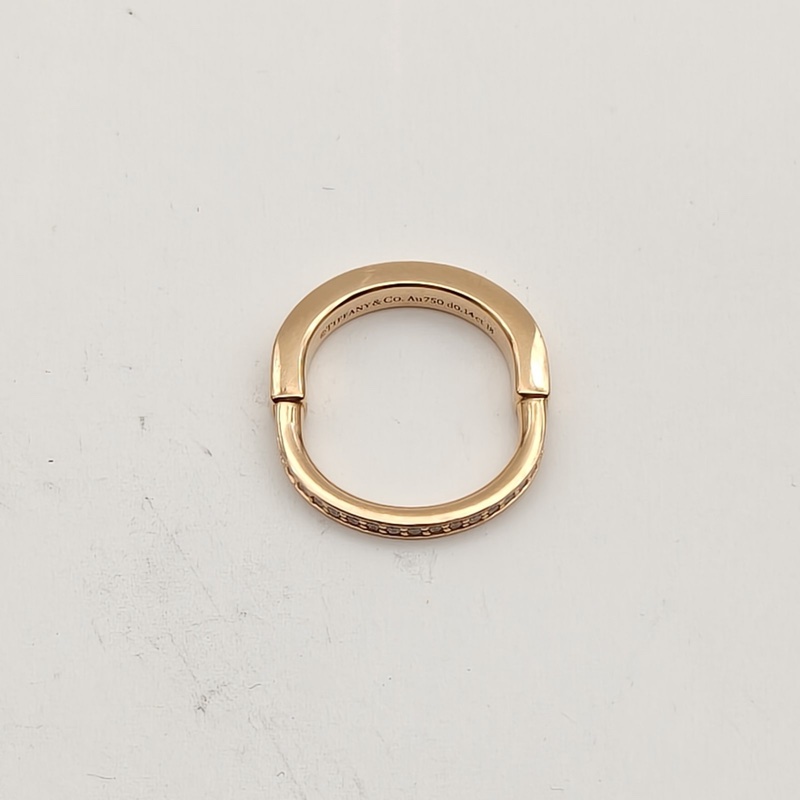 TIFFANY&CO 18K玫瑰金鑽石lock半鑽戒指/52-1