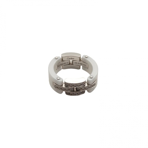 CARTIER 18K白金鑽石白陶瓷MaillonPanthère系列三排鑽拼52