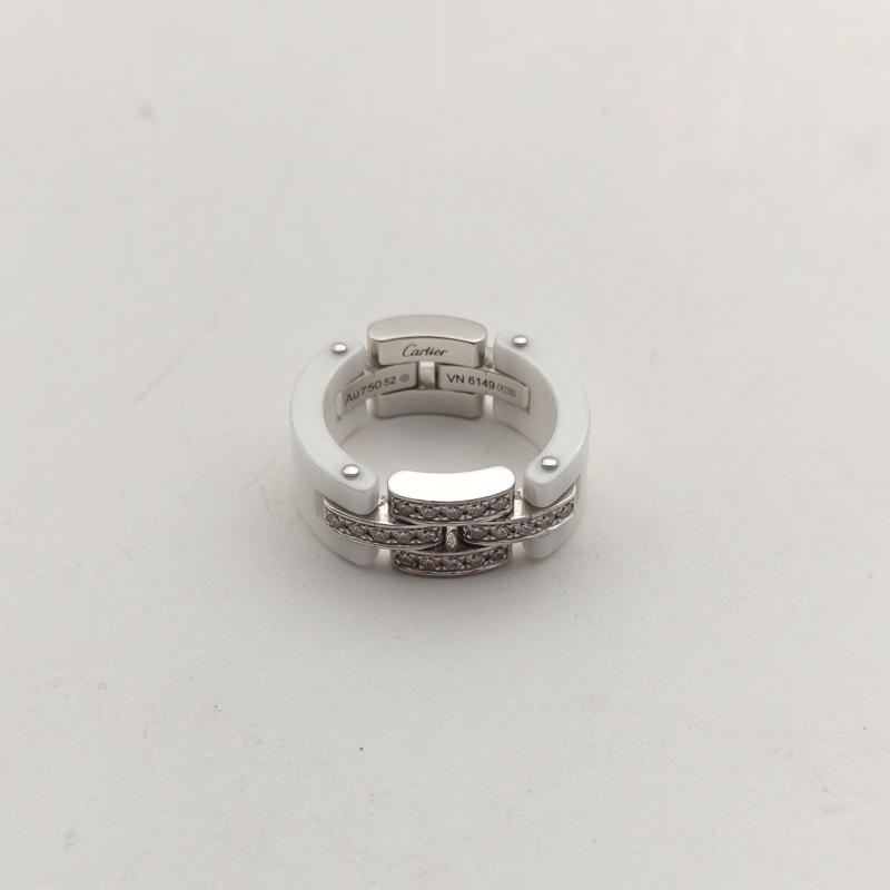 CARTIER 18K白金鑽石白陶瓷MaillonPanthère系列三排鑽拼52-1