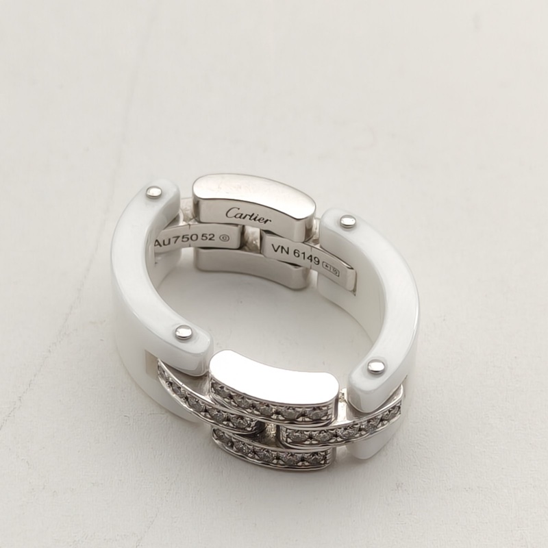 CARTIER 18K白金鑽石白陶瓷MaillonPanthère系列三排鑽拼52-2