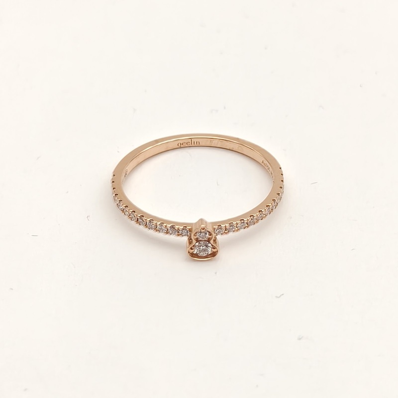 Qeelin 18K玫瑰金鑽石wulu系列小葫蘆戒指滿鑽56-1