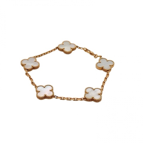 VAN CLEEF&ARPELS VintageAlhambra中號五花手鏈新扣18K黃金/白貝母S-M碼