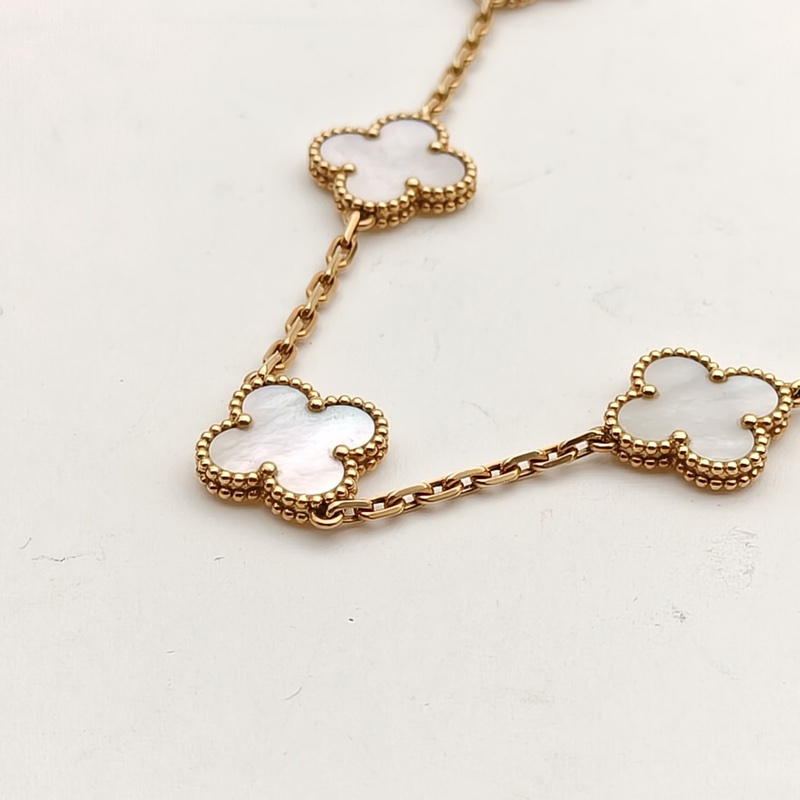 VAN CLEEF&ARPELS VintageAlhambra中號五花手鏈新扣18K黃金/白貝母S-M碼-2