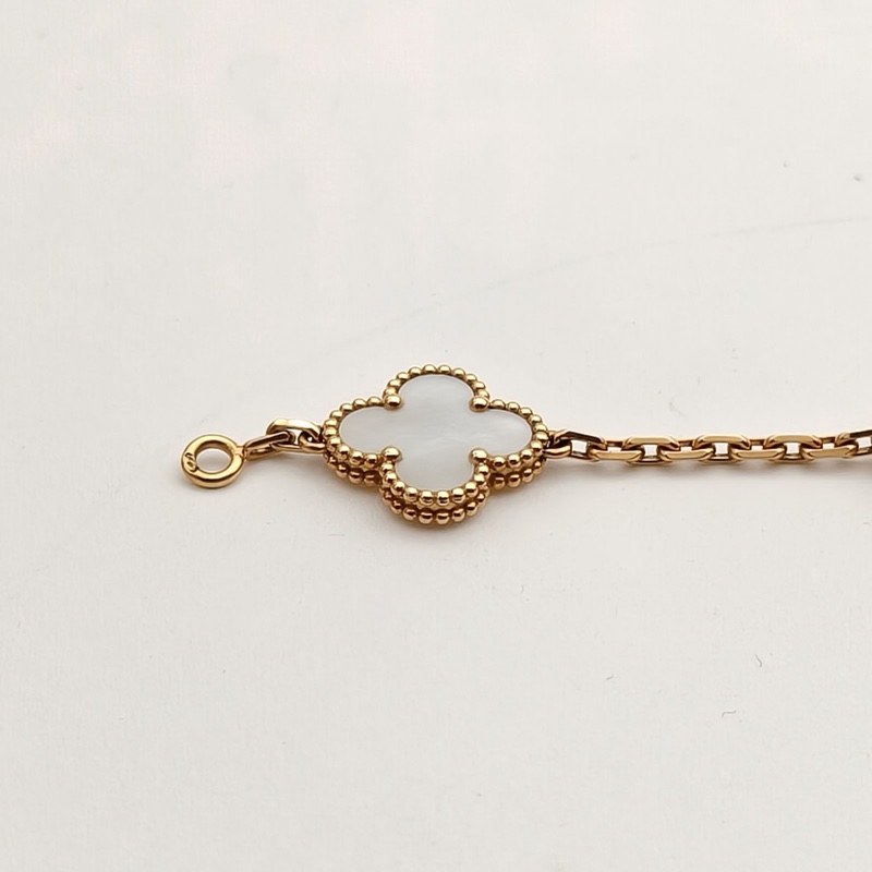 VAN CLEEF&ARPELS VintageAlhambra中號五花手鏈新扣18K黃金/白貝母S-M碼-3