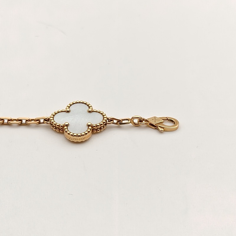 VAN CLEEF&ARPELS VintageAlhambra中號五花手鏈新扣18K黃金/白貝母S-M碼-4
