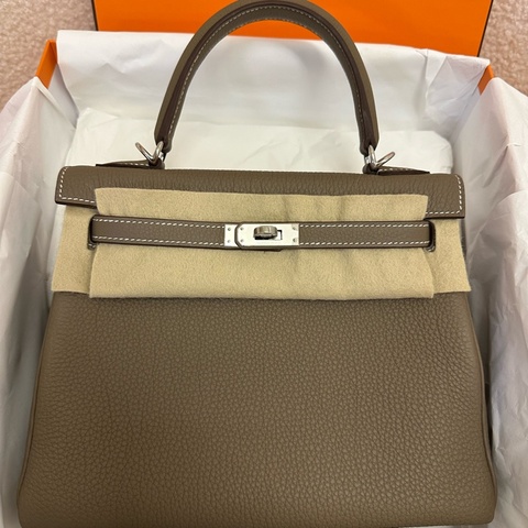 全新全套 Hermès Kelly25 大象灰 銀扣 Togo皮 W刻 24年12月購證