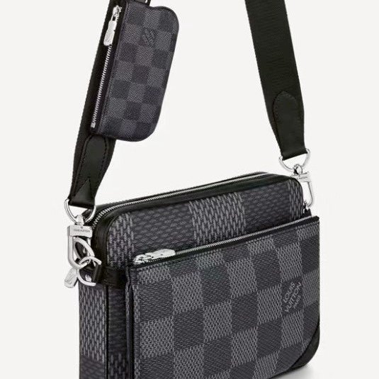 LV包包黑灰棋盤格帆布三合一斜背郵差包/N50017-1