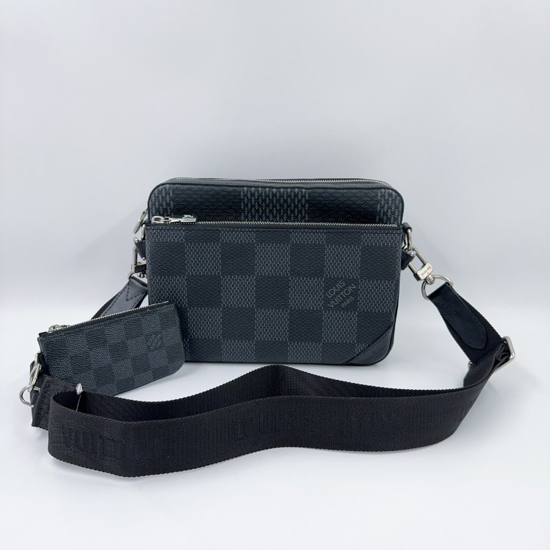 LV包包黑灰棋盤格帆布三合一斜背郵差包/N50017-2