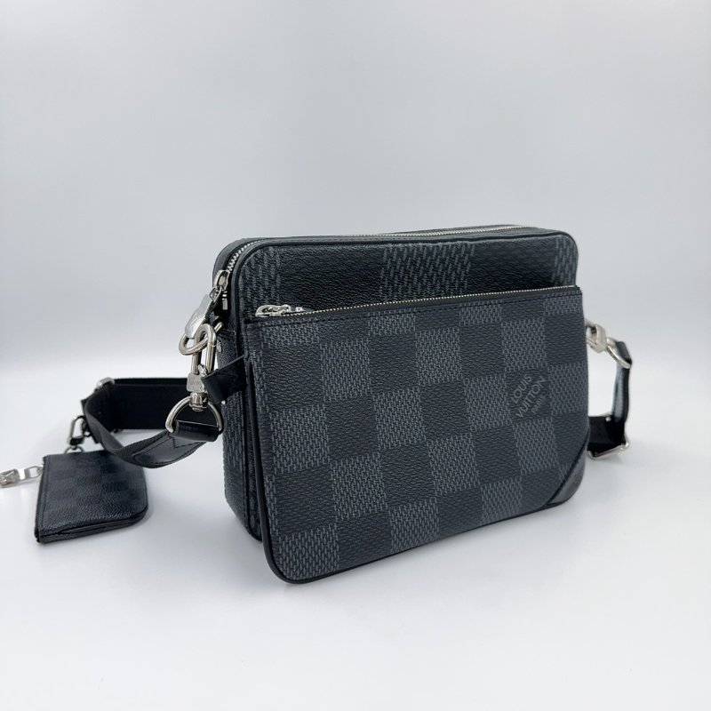 LV包包黑灰棋盤格帆布三合一斜背郵差包/N50017-3