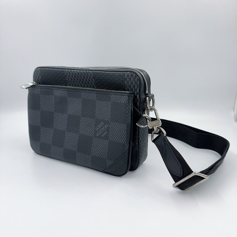 LV包包黑灰棋盤格帆布三合一斜背郵差包/N50017-4