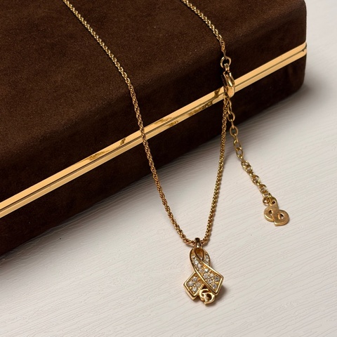 迪奧 Christian Dior絲帶結CD Logo鍍金頸鏈 項鍊