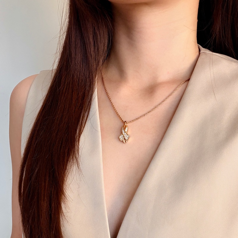 迪奧 Christian Dior絲帶結CD Logo鍍金頸鏈 項鍊-2