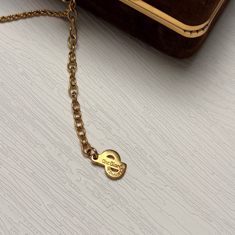 迪奧 Christian Dior絲帶結CD Logo鍍金頸鏈 項鍊-5