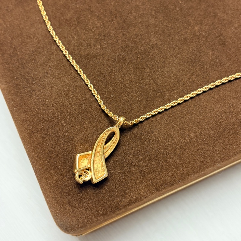 迪奧 Christian Dior絲帶結CD Logo鍍金頸鏈 項鍊-7