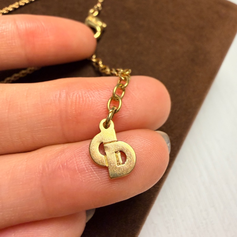 迪奧 Christian Dior絲帶結CD Logo鍍金頸鏈 項鍊-8