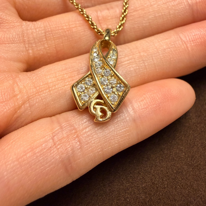 迪奧 Christian Dior絲帶結CD Logo鍍金頸鏈 項鍊-13