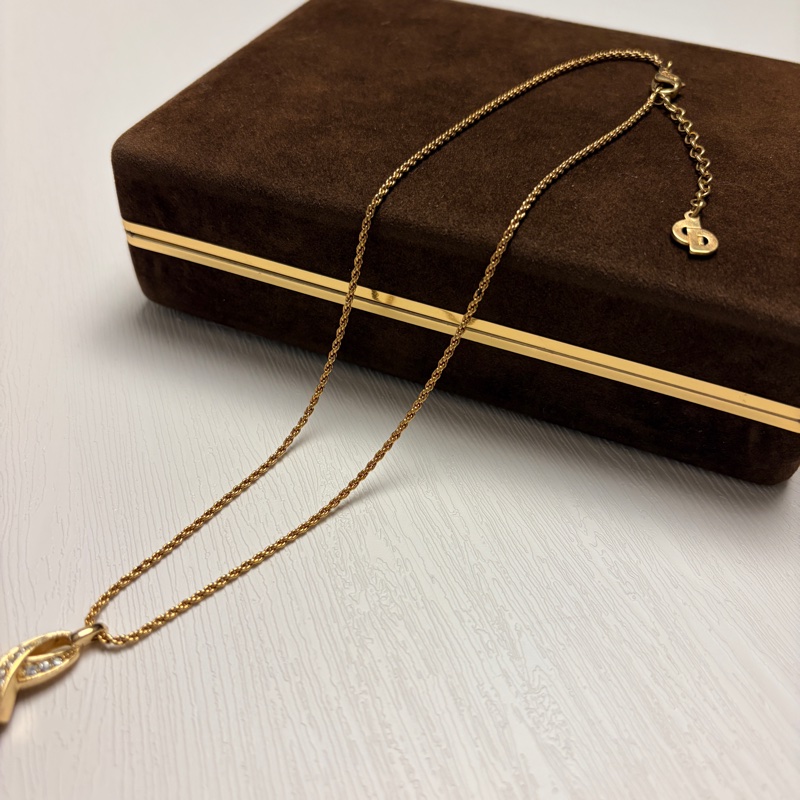 迪奧 Christian Dior絲帶結CD Logo鍍金頸鏈 項鍊-14