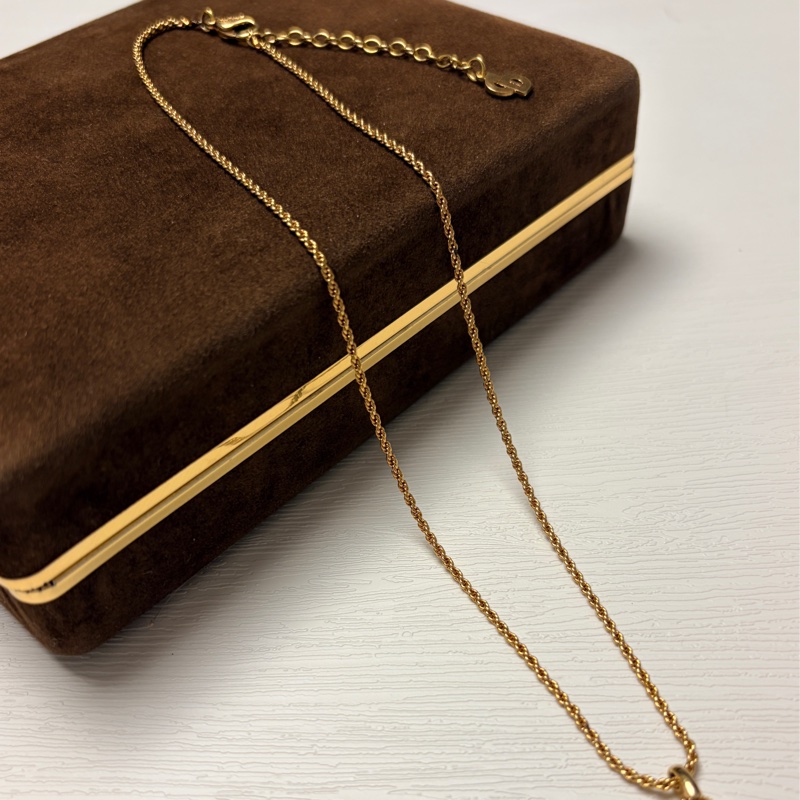 迪奧 Christian Dior絲帶結CD Logo鍍金頸鏈 項鍊-15