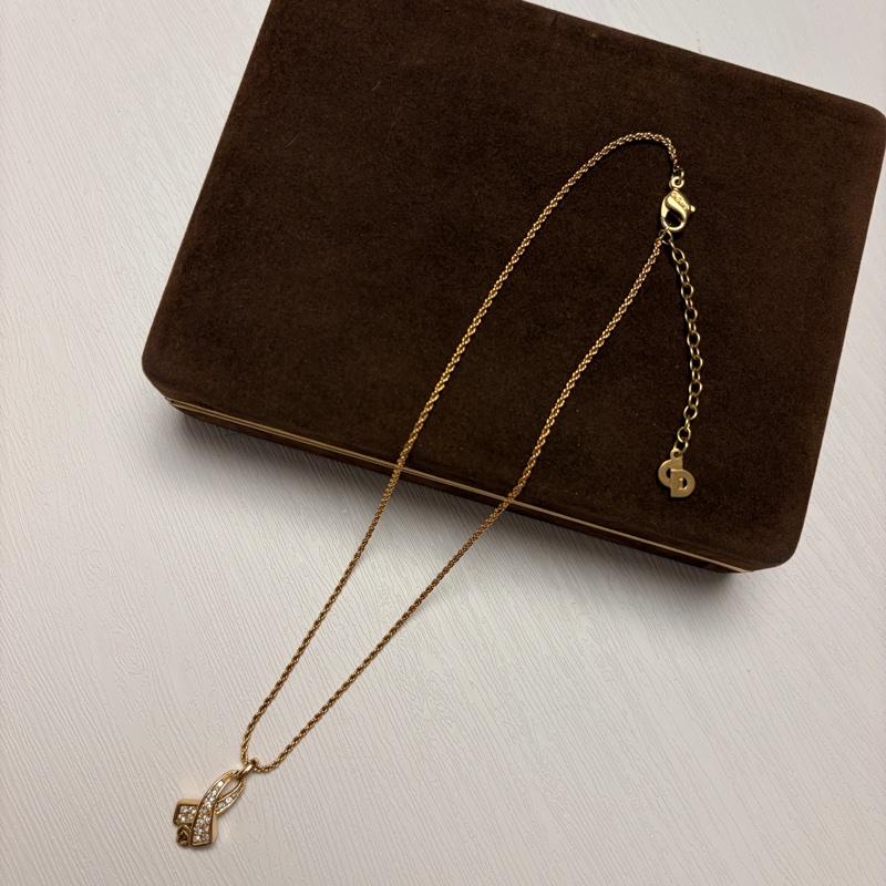 迪奧 Christian Dior絲帶結CD Logo鍍金頸鏈 項鍊-16