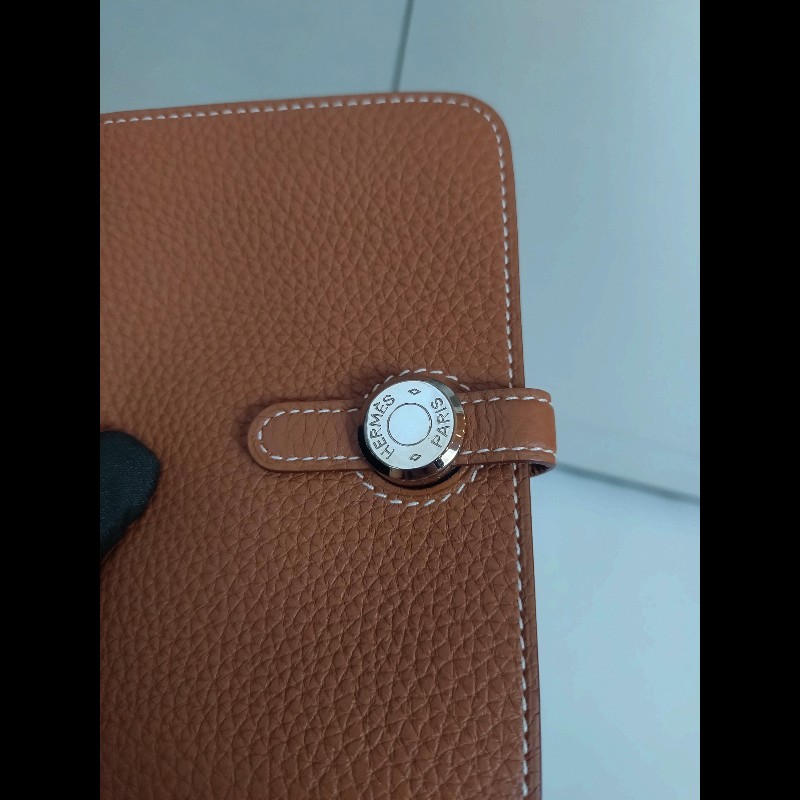 Hermes 銀釦金棕皮中夾 Dogon-4