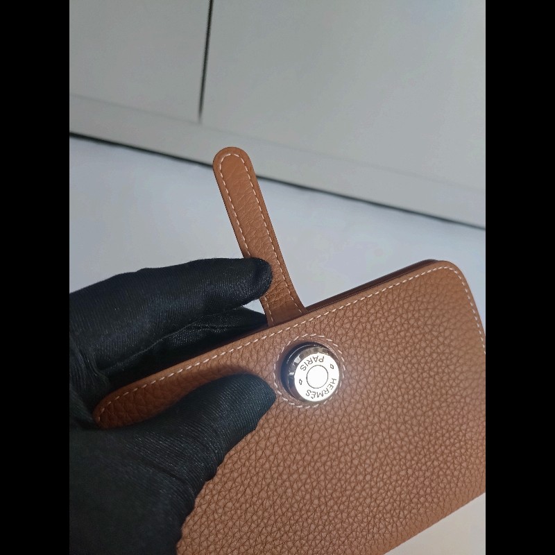 Hermes 銀釦金棕皮中夾 Dogon-6