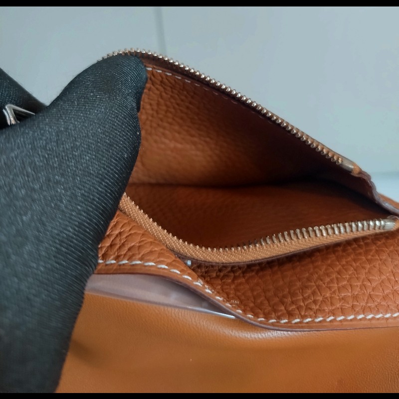 Hermes 銀釦金棕皮中夾 Dogon-12