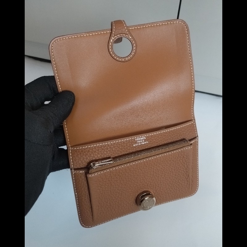 Hermes 銀釦金棕皮中夾 Dogon-13