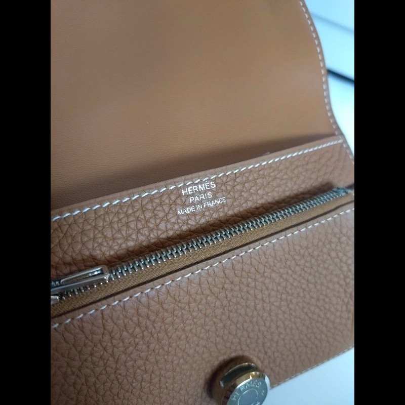 Hermes 銀釦金棕皮中夾 Dogon-14
