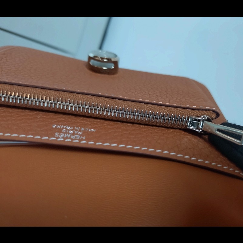 Hermes 銀釦金棕皮中夾 Dogon-15