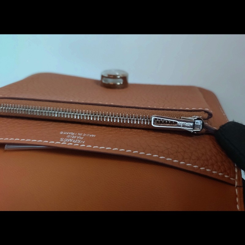 Hermes 銀釦金棕皮中夾 Dogon-16