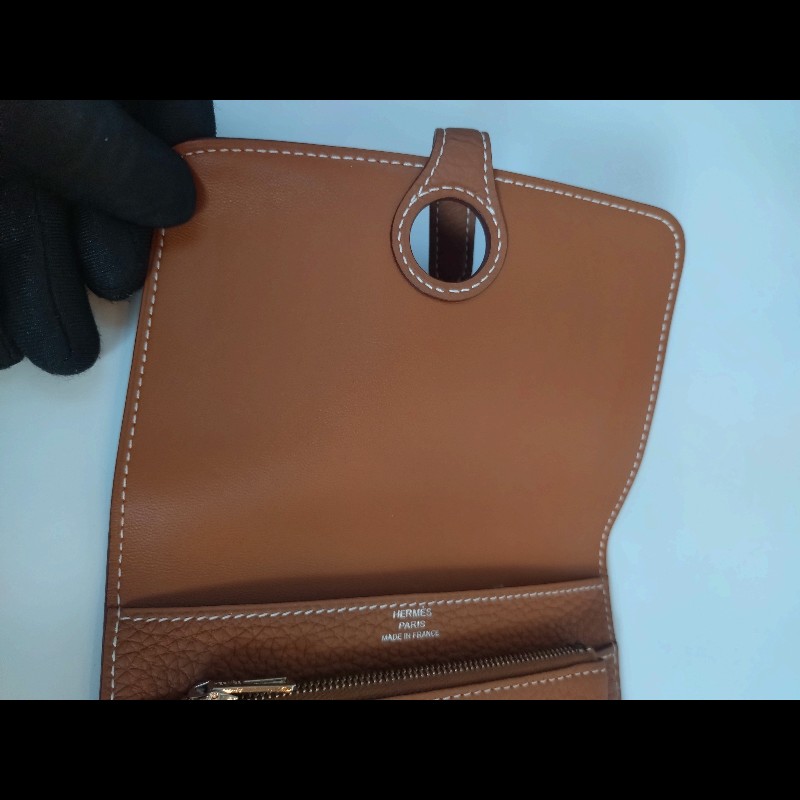 Hermes 銀釦金棕皮中夾 Dogon-19