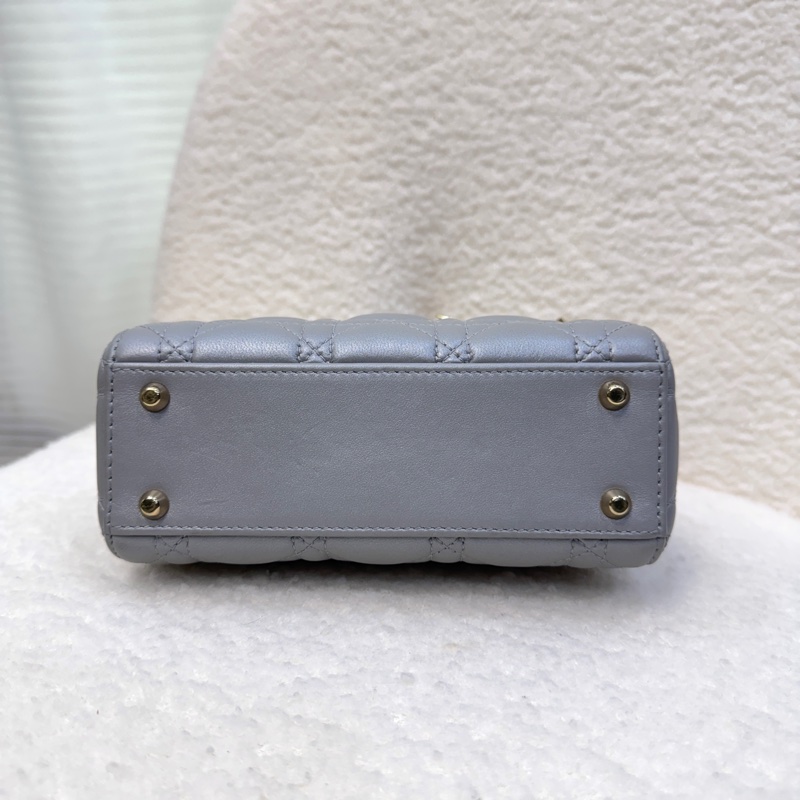 迪奧黛妃包 Dior Mini Lady Dior 蛋白石灰羊皮✨氣質必收款 手提肩背兩用 M0505OBDU-13