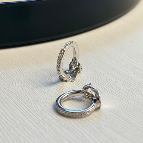 Christian Dior 水鑽鍍銀耳環 耳夾 銀色耳圈 迪奧