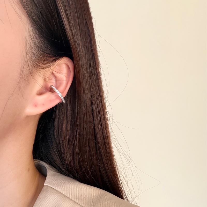 Christian Dior 水鑽鍍銀耳環 耳夾 銀色耳圈 迪奧-1