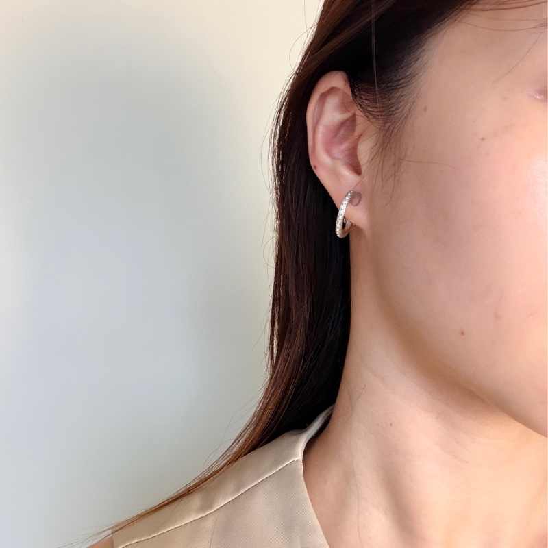 Christian Dior 水鑽鍍銀耳環 耳夾 銀色耳圈 迪奧-2