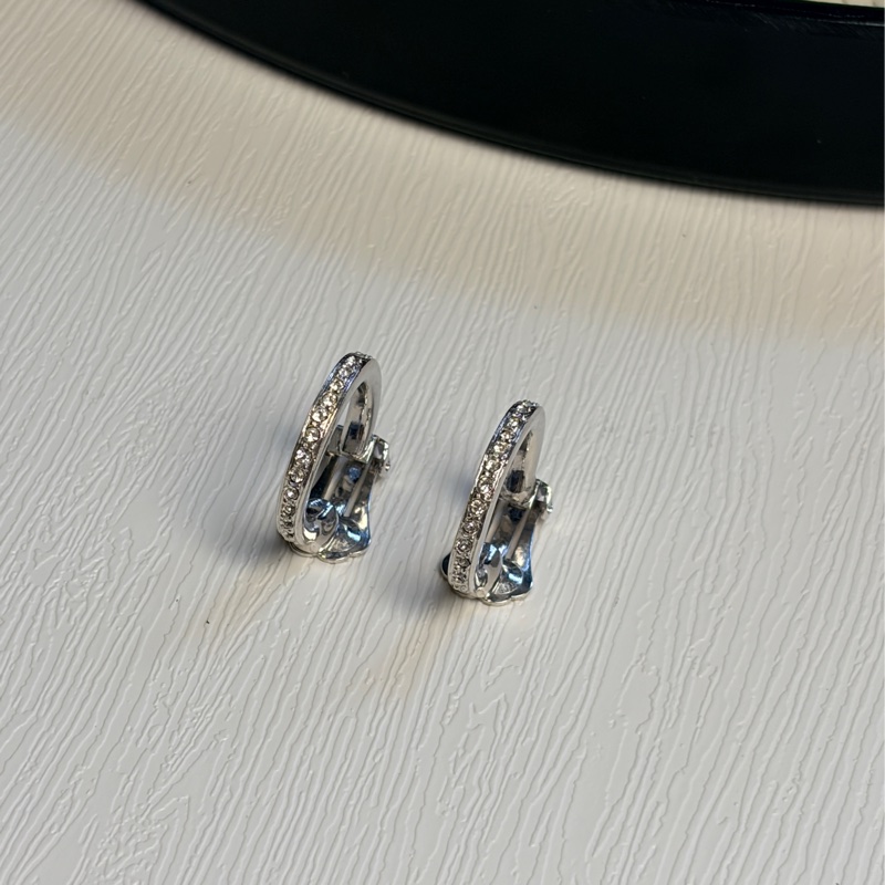 Christian Dior 水鑽鍍銀耳環 耳夾 銀色耳圈 迪奧-5