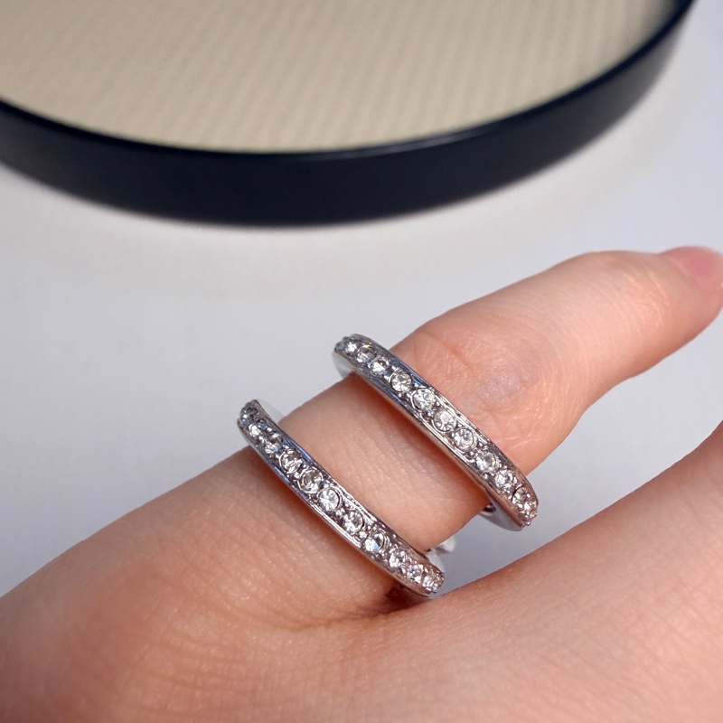 Christian Dior 水鑽鍍銀耳環 耳夾 銀色耳圈 迪奧-10