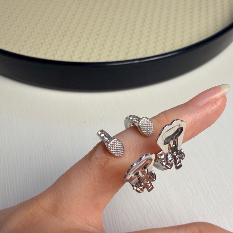 Christian Dior 水鑽鍍銀耳環 耳夾 銀色耳圈 迪奧-11