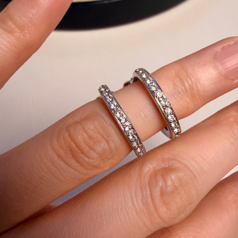 Christian Dior 水鑽鍍銀耳環 耳夾 銀色耳圈 迪奧-14