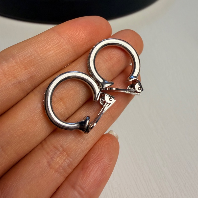 Christian Dior 水鑽鍍銀耳環 耳夾 銀色耳圈 迪奧-17