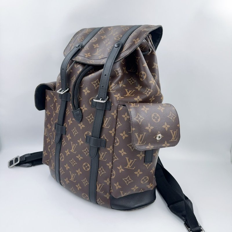 LV原花拼黑牛皮銀釦Christopher MM下蓋式後背包 M43735-3