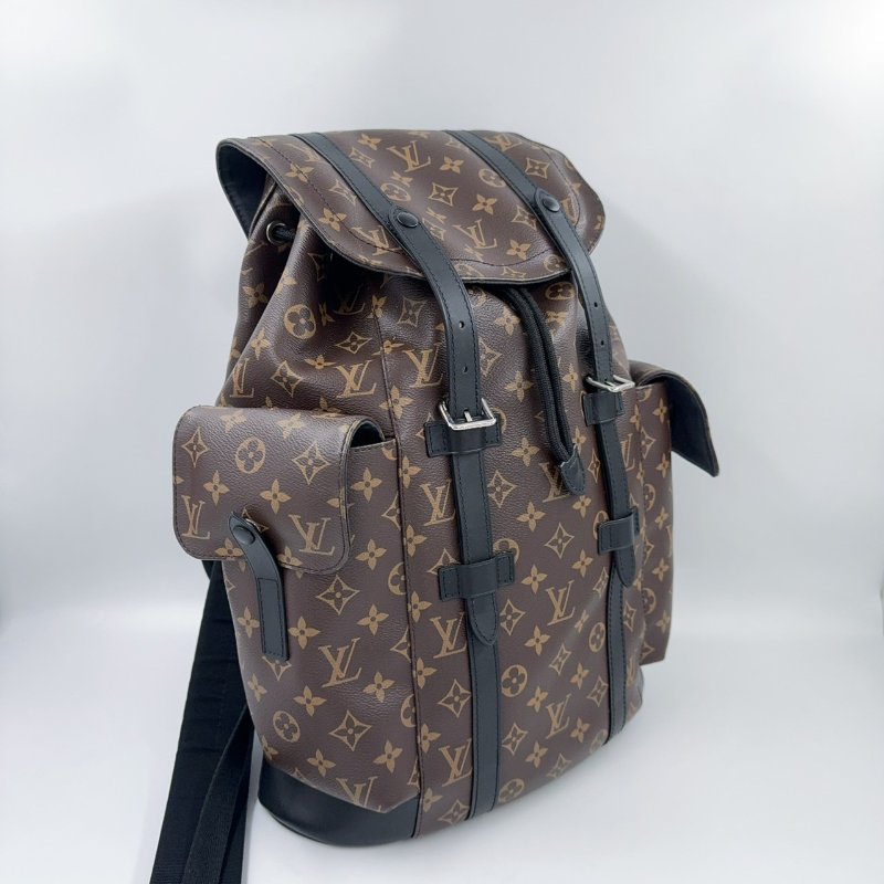 LV原花拼黑牛皮銀釦Christopher MM下蓋式後背包 M43735-4