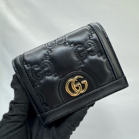 古馳 GUCCI GG Marmont 壓紋黑色皮革迷你短夾 723786