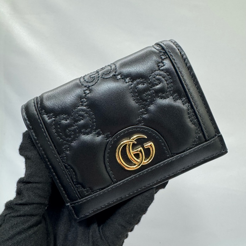 古馳 GUCCI GG Marmont 壓紋黑色皮革迷你短夾 723786-0