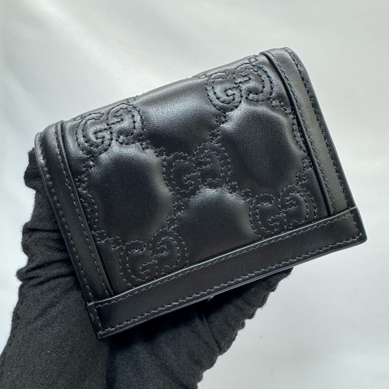 古馳 GUCCI GG Marmont 壓紋黑色皮革迷你短夾 723786-1