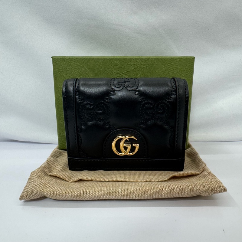 古馳 GUCCI GG Marmont 壓紋黑色皮革迷你短夾 723786-2