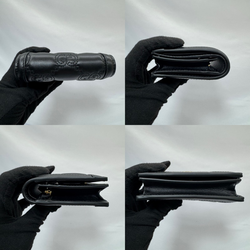 古馳 GUCCI GG Marmont 壓紋黑色皮革迷你短夾 723786-3