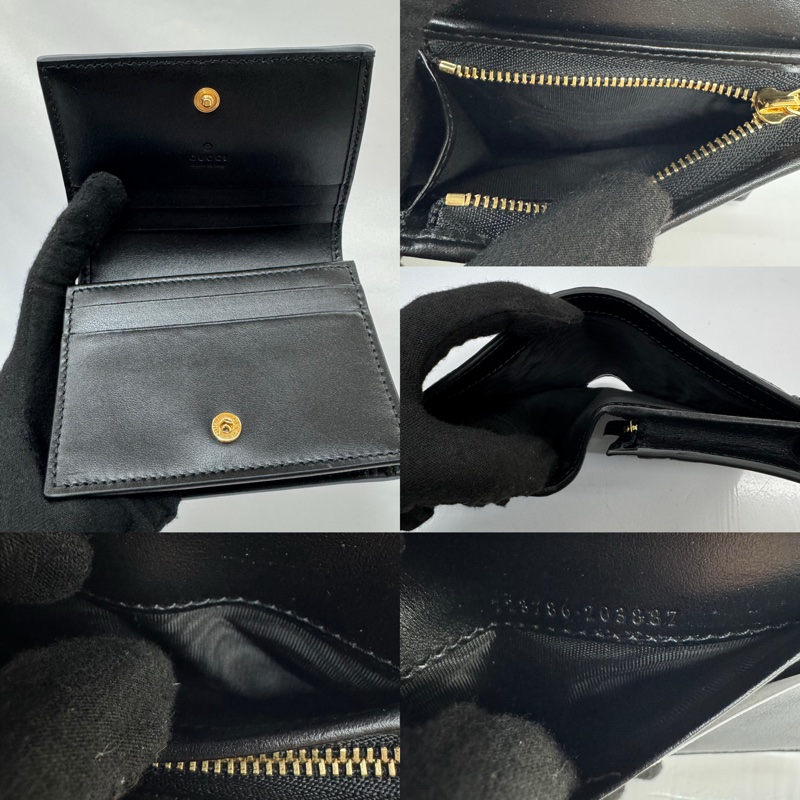 古馳 GUCCI GG Marmont 壓紋黑色皮革迷你短夾 723786-5